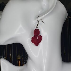 Burgundy crochet heart earrings with stainless steel hook and jump rings